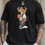 Men's Cartoon Teddy Bear Print Graphic Design Crew Neck T-shirt - Casual and Comfy Summer Tee for Daily Wear and Vacation Resorts