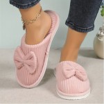 Cozy and Warm Bowknot Soft Sole Fuzzy Slippers - Comfy Closed Toe Home Shoes