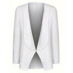 Solid Eyelet Open Front Blazer, Casual Lapel Long Sleeve Outwear For Spring & Fall, Women's Clothing