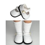 14.5" American Doll Shoes- Mary Jane Black,Red,White,Pink- Shiny Shoe (White)