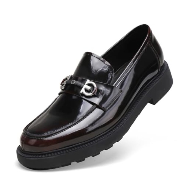 Men's Luxury Genuine Leather Dress Loafers, Casual Buckle Slip on Loafers Moc-Toe Business Dress Shoes Party Wedding Slip-on Loafer for Mens