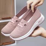 Women's Breathable Knitted Mesh Slip-On Loafers Lace Up Lightweight Orthopedic Low Top Soft Sole Sneakers Platform Non-Slip Outdoor Sport Tennis Shoes
