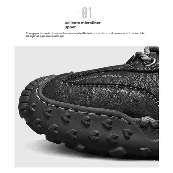 Men's Handmade Premium Leather Non-Slip Orthopedic Shoes, Comfortable Fashion Slip-On Loafers for Driving Hiking