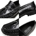 Men's Tassel Dress Shoes, Casual Crocodile Printed Tassel Loafer Handmade Slip-on Penny Loafer for Mens