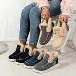 Women's Winter Snow Boots Slip on Ankle Booties with Faux Fur Lining, Warm Plush Short Boots Anti-Slip Outdoor Comfortable Casual Fluffy Shoes