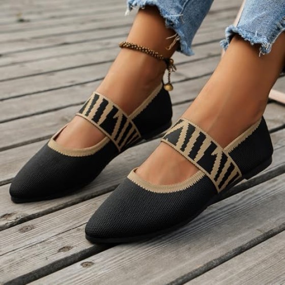 Women's Flats Shoes Pointed Toe Knit Casual Ballet Flats Comfortable Dressy Mary Jane Flat Office Work Dress Shoes