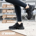 Hogent Steel Toe Shoes for Women Men Wide Non Slip Composite Work Sneakers Indestructible Comfortable Safety Tennis Shoes Lightweight Breathable Construction Sneakers Puncture Proof Ergonomic