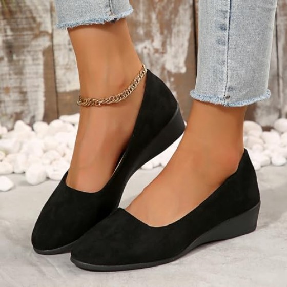 Women's Ballet Flats Business Office Work Dress Shoes Low Wedge Round Toe Slip-Ons Comfortable Dressy Casual Flats Shoes