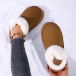 Women's Ankle-Length Platform Boots, Fuzzy Warm Ankle Shoes - Winter Indoor Outdoor Snow Boots