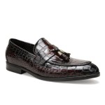 Mens Leather Tassel Shoes, Classic Formal Crocodile Printed Tassel Business Dress Shoes Party Loafers for Men