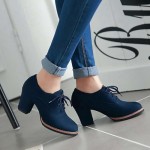 Generic Women’s Block Heel Pumps Comfort Oxfords Shoes Suede Lace up Dress Shoes Chunky Mid Heels Ankle Boots